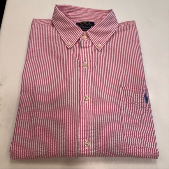 Polo Ralph Lauren Shirt Men's Sz XXL Striped Seersucker UNTUCKED FIT Button Down - Picture 9 of 12